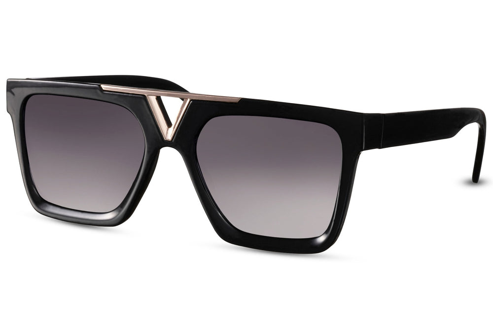 Vista lateral de las gafas de sol para hombre Dorelion Axis negras y plateadas con lentes negras polarizadas y protección UV400.