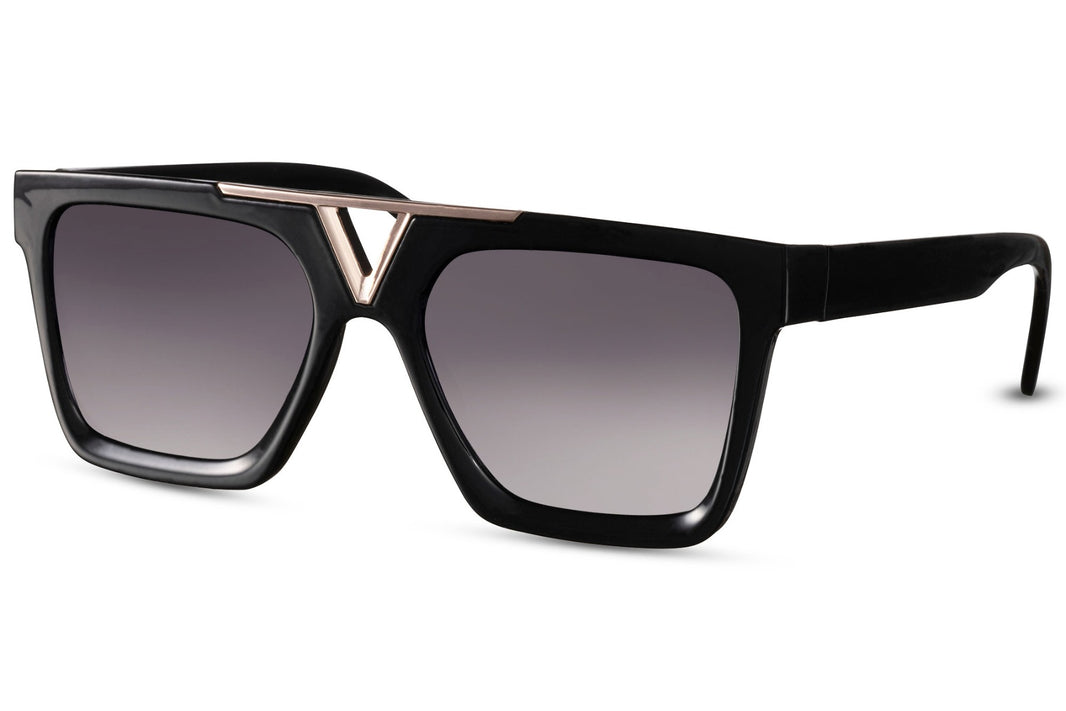 image Vista lateral de las gafas de sol para hombre Dorelion Axis negras y plateadas con lentes negras polarizadas y protección UV400.