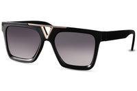 Vista lateral de las gafas de sol para hombre Dorelion Axis negras y plateadas con lentes negras polarizadas y protección UV400.