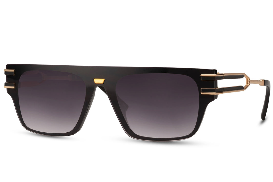 image Vista lateral de las gafas de sol para hombre Dorelion Elio negras y doradas con lentes polarizadas y protección UV400.