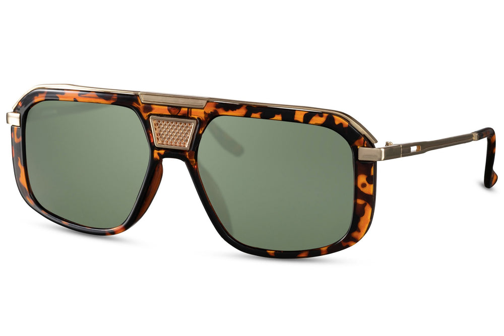 Vista lateral de las gafas de sol para hombre Dorelion Zeno color carey con lentes verdes polarizadas y protección UV400.