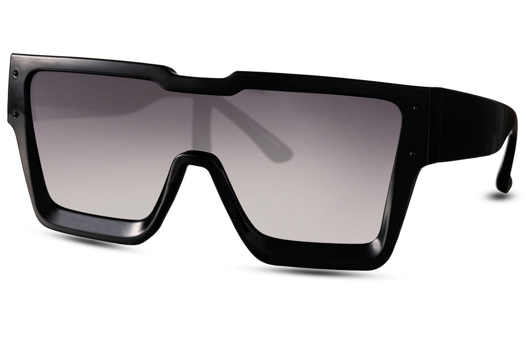 image Vista lateral de las gafas de sol para mujer Dorelion Iris negras con lentes gris oscuro polarizadas y protección UV400.