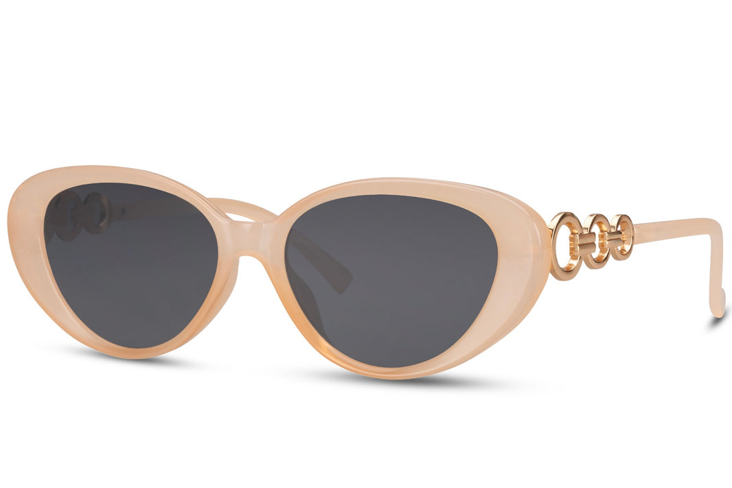 image Vista lateral de las gafas de sol para mujer Dorelion Vega en color beige y dorado con lentes polarizadas y protección UV400.