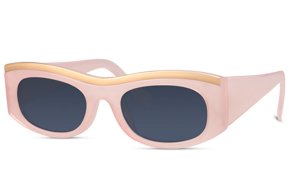 Vista lateral de las gafas de sol para mujer Dorelion Vire rosas y doradas con lentes polarizadas y protección UV400.